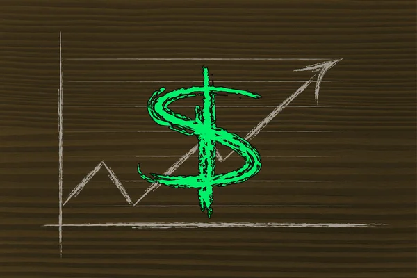 Grafico borsa valori con simbolo valuta dollaro — Foto Stock