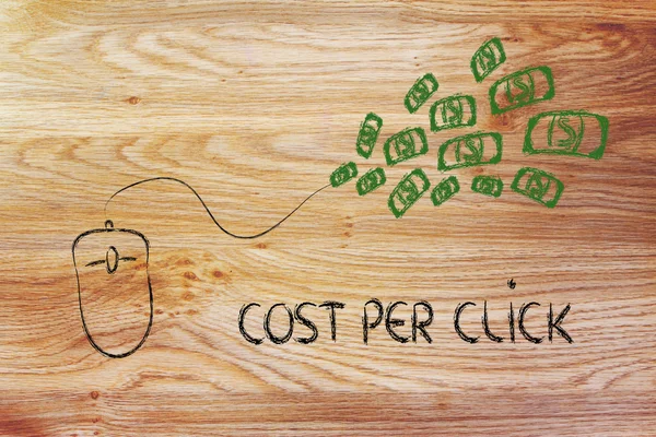 Ratón de ordenador: concepto de pago por clic y click-through rate —  Fotos de Stock