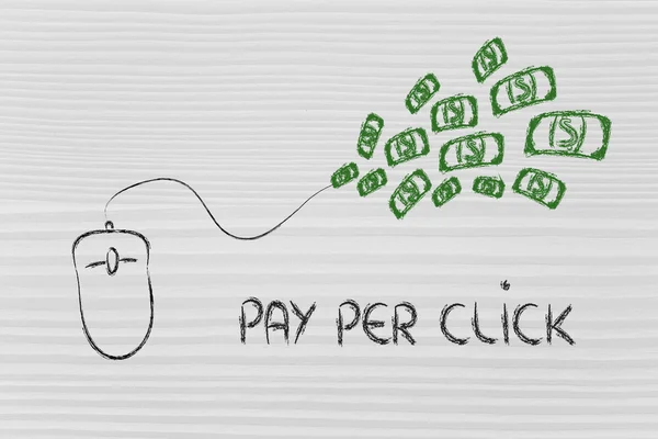 Ratón de ordenador: concepto de pago por clic y click-through rate —  Fotos de Stock