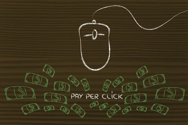 Ratón de ordenador: concepto de pago por clic y click-through rate — Foto de Stock