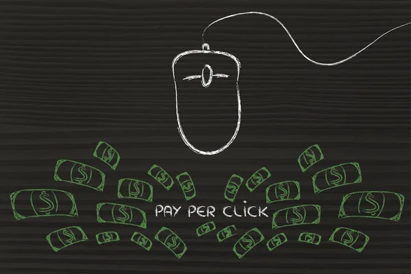 Computermuis: concept van pay-per-klik en klik-door tarief — Stockfoto