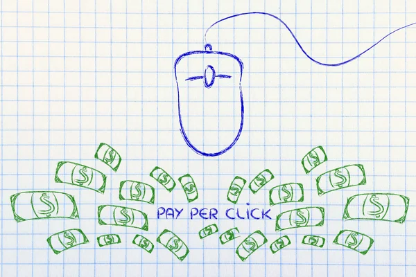 Ratón de ordenador: concepto de pago por clic y click-through rate —  Fotos de Stock