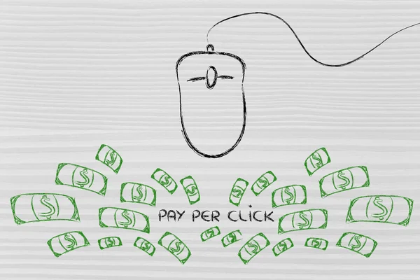 Ratón de ordenador: concepto de pago por clic y click-through rate —  Fotos de Stock