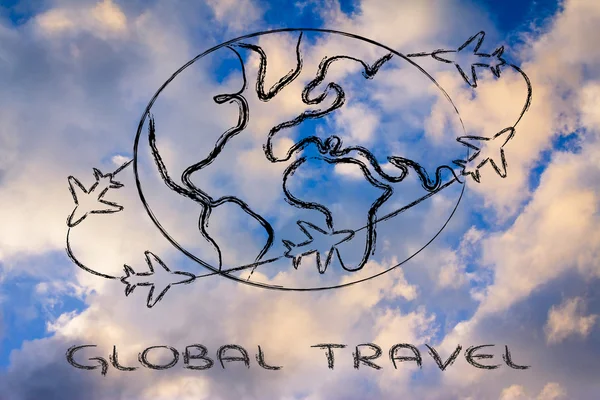 Travel industry: airplanes around the world — Stock Photo, Image