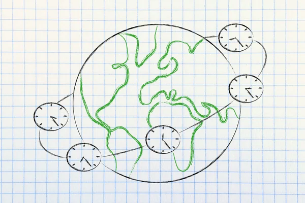 Globale forretnings- og tidszoner: ure kredser omkring verden - Stock-foto
