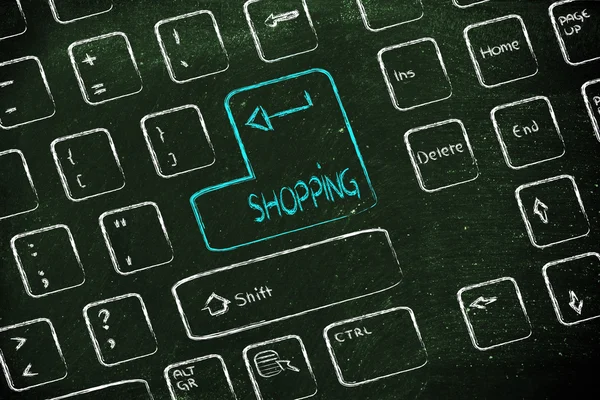 Teclado do computador com chave especial: compras — Fotografia de Stock