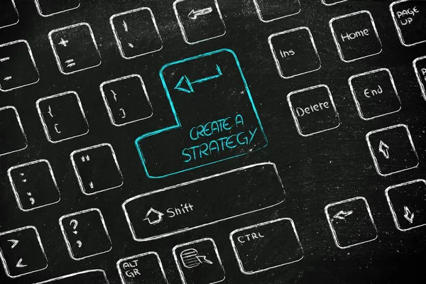 Клавиатура компьютера со специальной клавишей: создать стратегию — стоковое фото