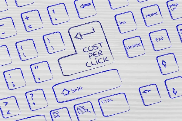 Teclado del ordenador con tecla especial: costo por clic — Foto de Stock