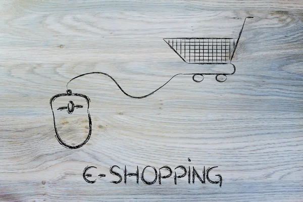 online business: computer mouse and shopping cart