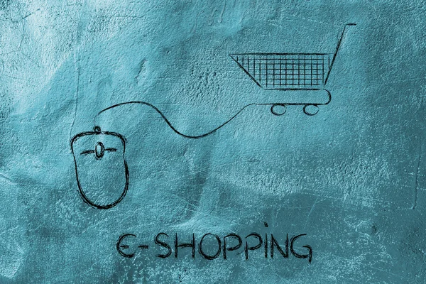 Online-Geschäft: Computermaus und Einkaufswagen — Stockfoto