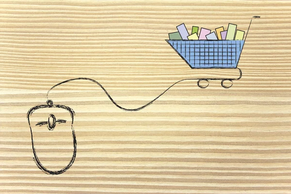 Online iş: bilgisayar fare ve alışveriş sepeti