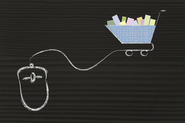 Online business: computer mouse and shopping cart — Stock Photo, Image