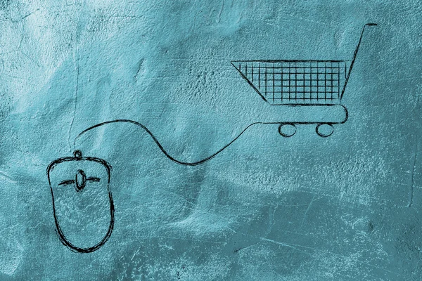 Online obchod: počítačová myš a nákupního košíku — Stock fotografie