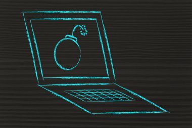 Internet güvenlik ve kötü amaçlı yazılım tehditleri, pc içinde bomba