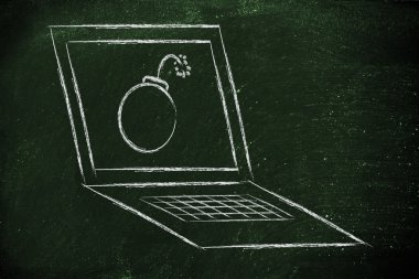 Internet güvenlik ve kötü amaçlı yazılım tehditleri, pc içinde bomba