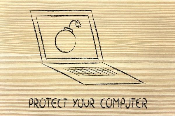 Segurança na internet e ameaças de malware, bomba dentro do PC — Fotografia de Stock