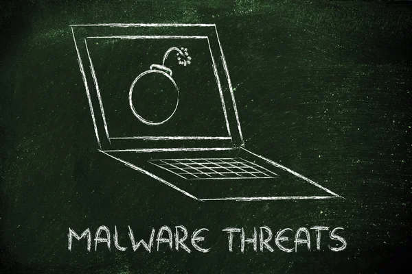 Sécurité internet et les menaces de logiciels malveillants, bombe à l'intérieur pc — Photo