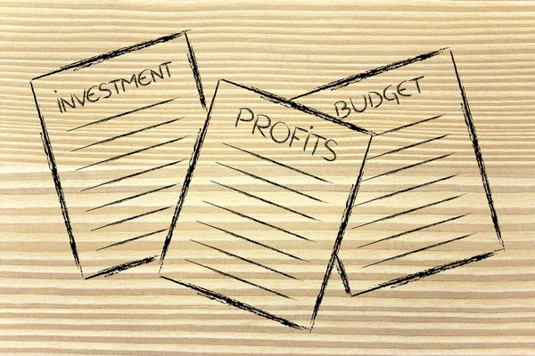 Business documents: investment, profits, budget — Stock Photo, Image