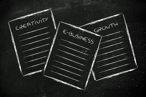 Documentos de negócios: criatividade, e-business, crescimento — Fotografia de Stock