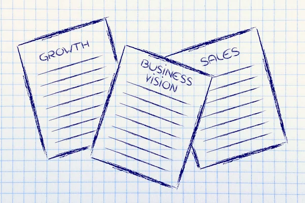 Documentos de negócios: crescimento, visão de negócios, vendas — Fotografia de Stock