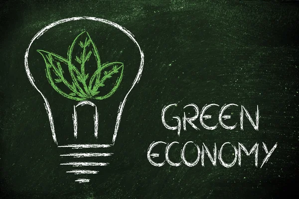 Ekonomi hijau, daun tumbuh di sekitar ide — Stok Foto