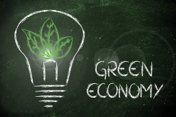 Green economy, leaves growing around an idea — Stock Photo, Image