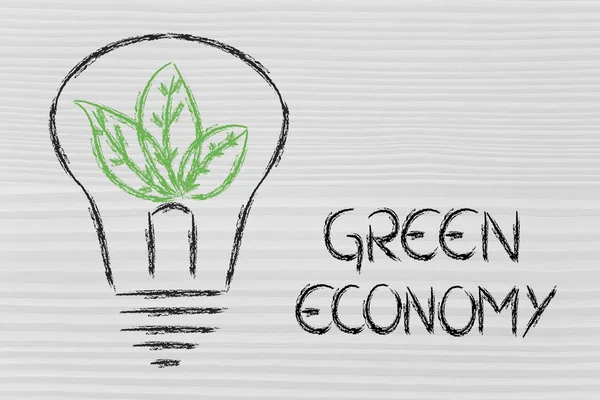 Green economy, leaves growing around an idea — Stock Photo, Image