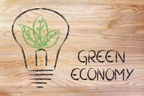 Grön ekonomi, bladen växer runt en idé — Stockfoto