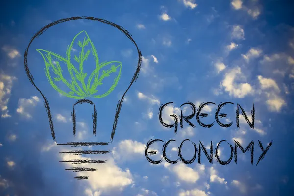 Zelená ekonomika, listy rostoucí kolem nápad — Stock fotografie