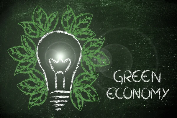 Green economy, leaves growing around an idea — Stock Photo, Image