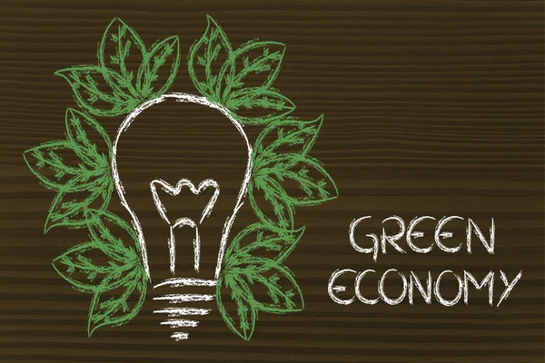 Green economy, leaves growing around an idea — Stock Photo, Image