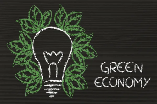 Groene economie, bladeren die rond een idee groeien — Stockfoto