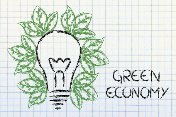 Groene economie, bladeren die rond een idee groeien — Stockfoto