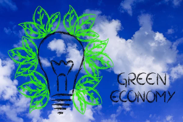 绿色经济，枝叶生长围绕一个想法 — 图库照片