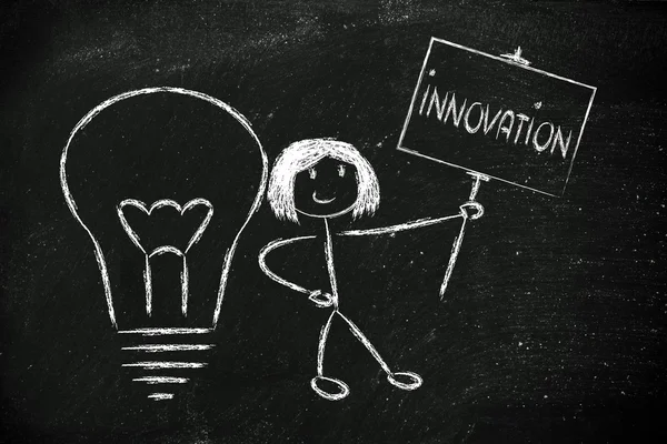 Fille avec des idées et des connaissances promouvoir l'innovation — Photo