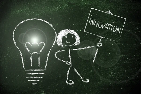 Menina com ideias e conhecimento promovendo a inovação — Fotografia de Stock