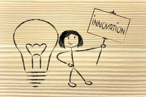 Mädchen mit Ideen und Wissen zur Förderung von Innovation — Stockfoto