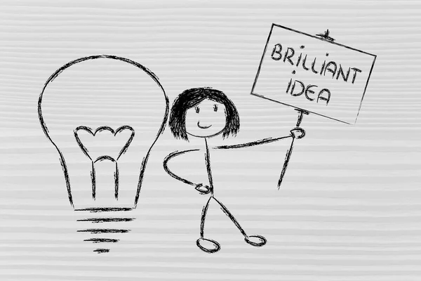Menina com ideias e conhecimento promovendo uma ideia brilhante — Fotografia de Stock