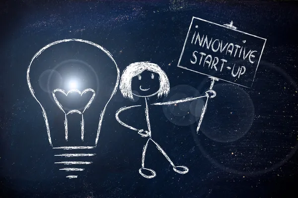 Fille avec des idées et des connaissances promouvoir une start-up innovante — Photo