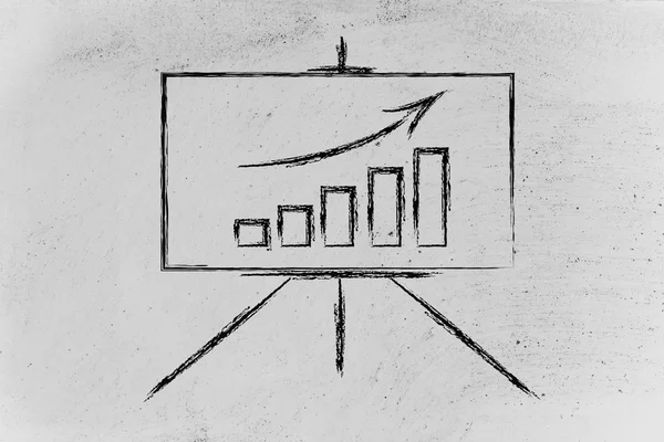 Zasedací místnosti tabule stojan s pozitivní statistiky graf — Stock fotografie