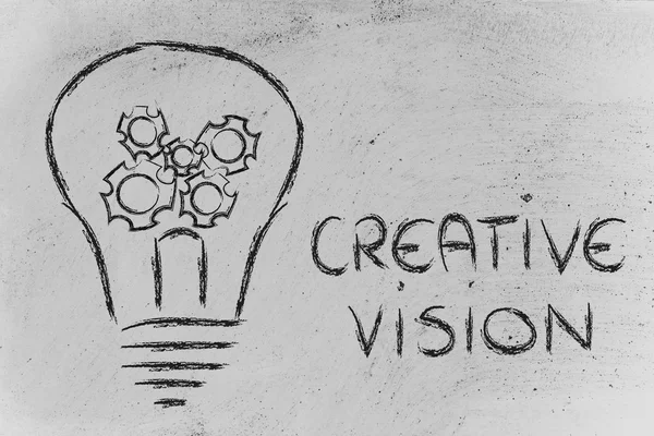 Rodas de engrenagem dentro da lâmpada, visão de negócios criativa — Fotografia de Stock