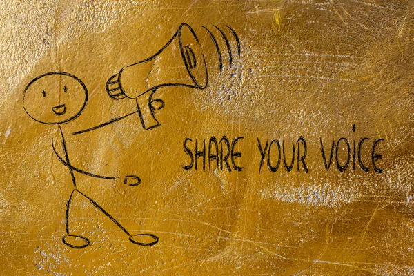 Rolig människa med MegaFon: dela din röst — Stockfoto