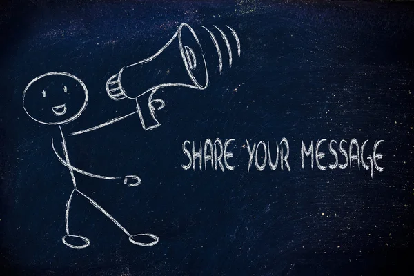 Lustiger Mann mit Megafon: Teilen Sie Ihre Botschaft — Stockfoto