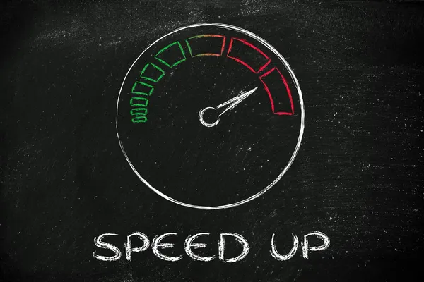 Speedometer and fast success: speed up — Stock Photo, Image