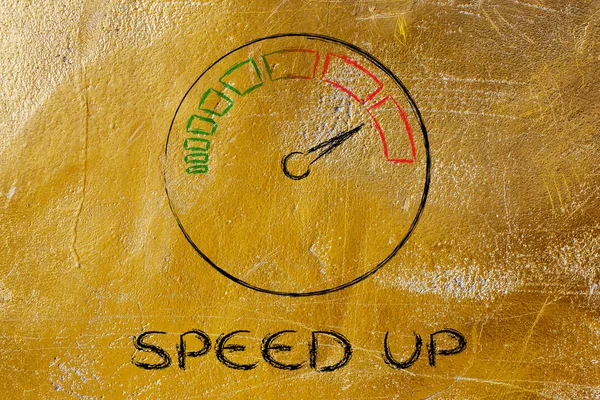 Speedometer and fast success: speed up — Stock Photo, Image
