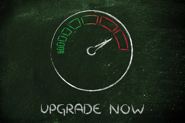 Speedometer and fast success: upgrade now — Stock Photo, Image