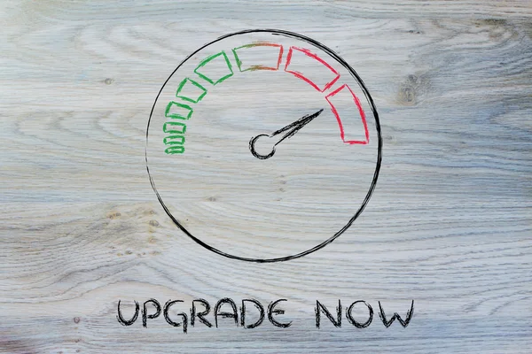 Speedometer and fast success: upgrade now — Stock Photo, Image