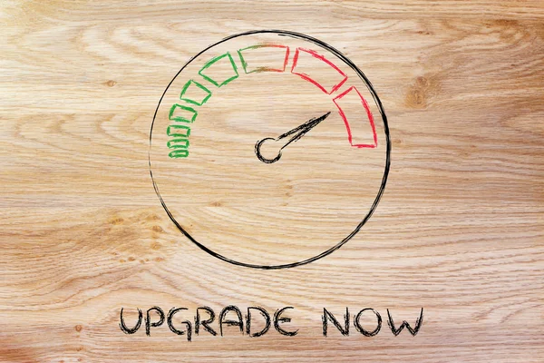 Speedometer and fast success: upgrade now — Stock Photo, Image