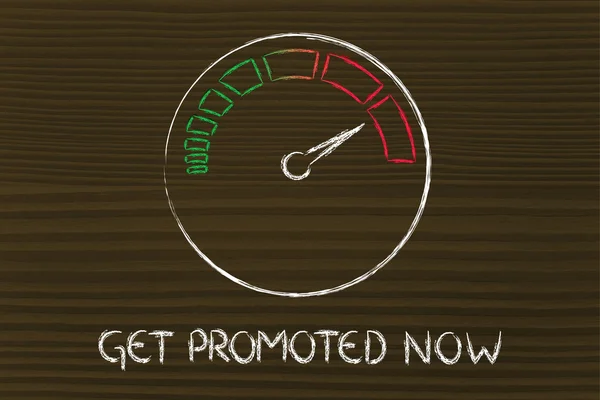 Speedometer and fast success: get promoted now — Stock Photo, Image