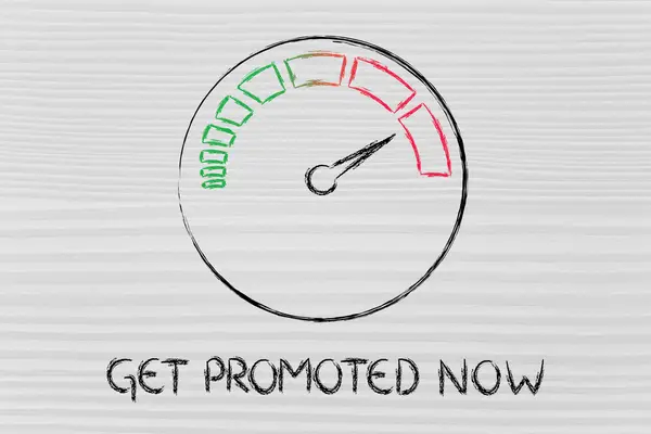 Speedometer and fast success: get promoted now — Stock Photo, Image
